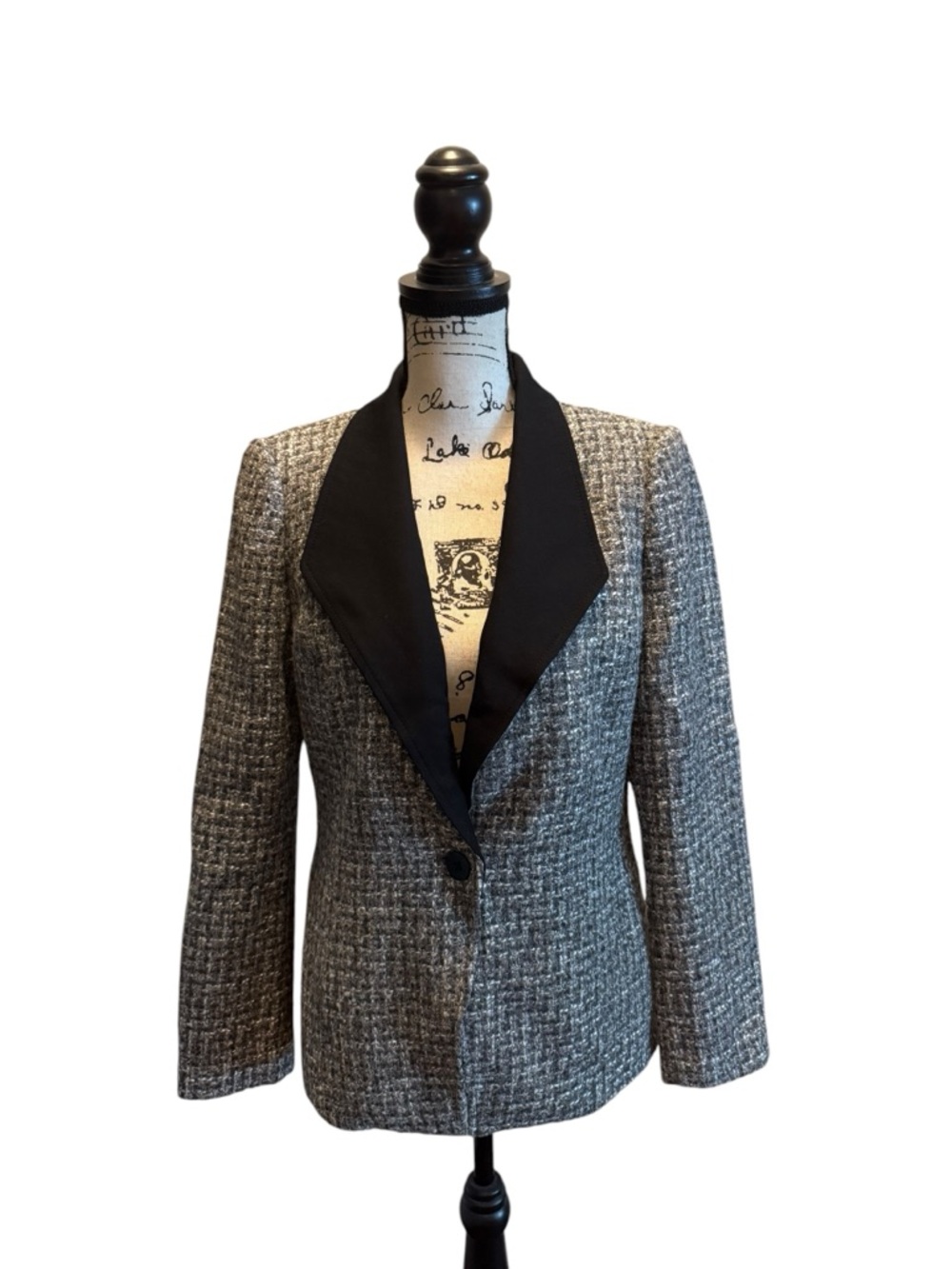WHBM White House Black Market Tweed Wool Blend Blazer Jacket Gray Silver Size 8